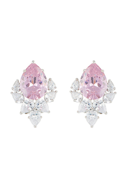 Silver plated faux ruby and pearl stud earrings