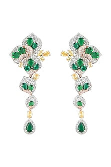 Silver plated faux emerald and diamond earrings