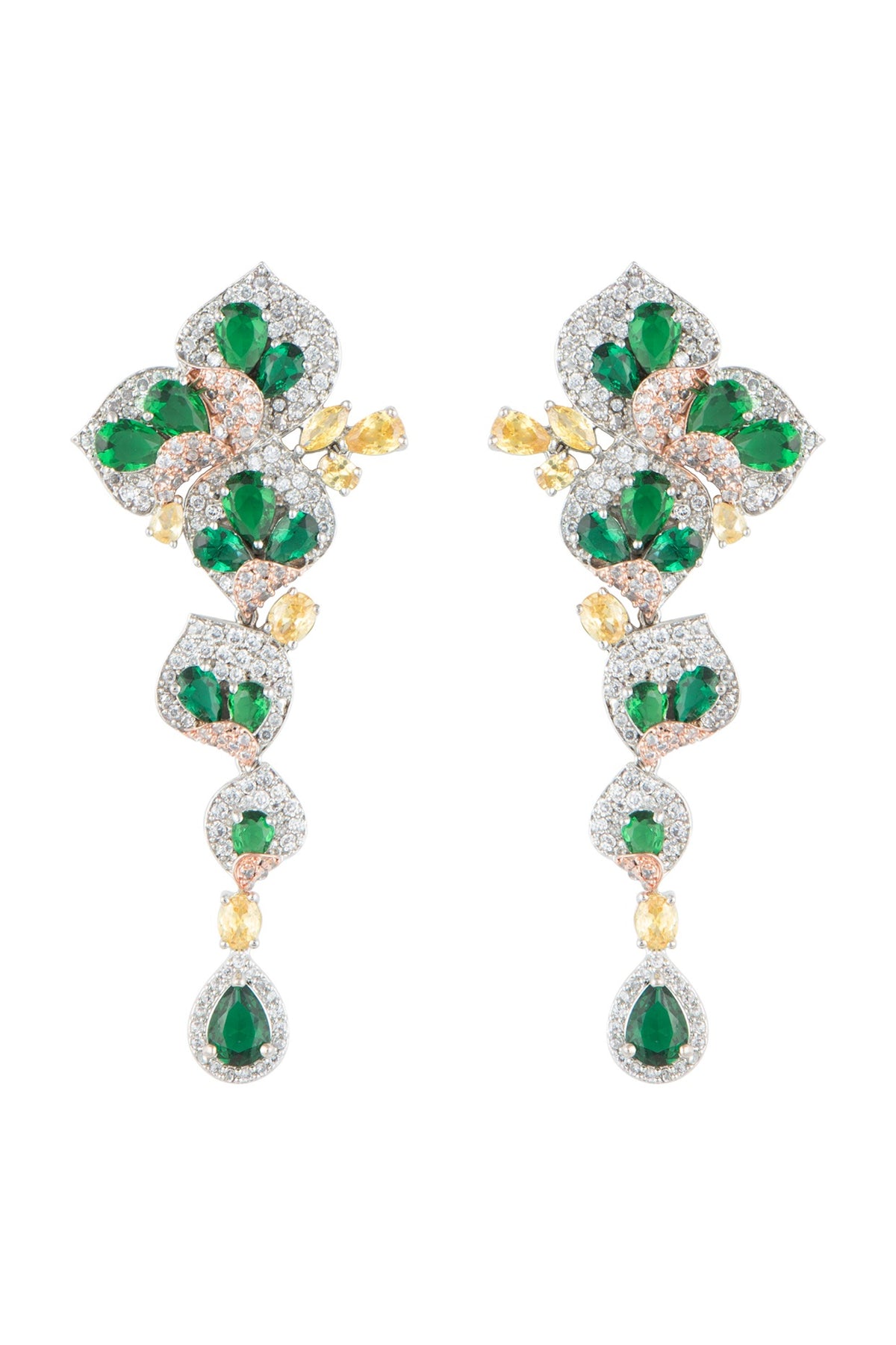 Silver plated faux emerald and diamond earrings