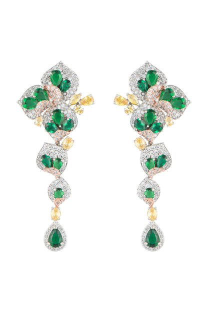 Silver plated faux emerald and diamond earrings