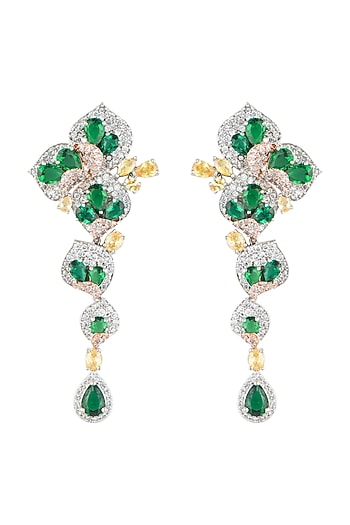 Silver plated faux emerald and diamond earrings