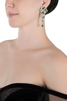 Silver plated faux emerald and diamond earrings