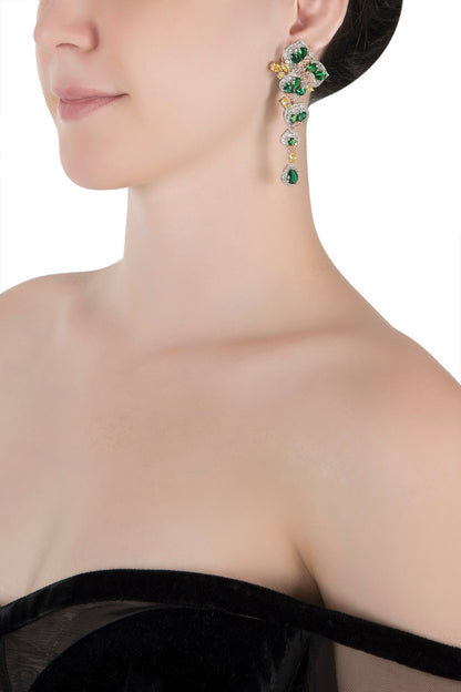 Silver plated faux emerald and diamond earrings