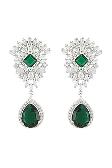 Silver plated diamond and faux emerald drop earrings