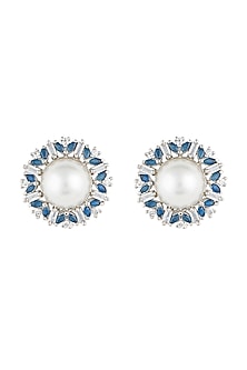 Silver plated faux pearls stud earrings