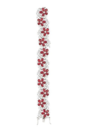 Silver plated faux ruby and diamond bracelet