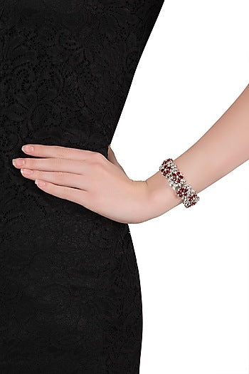 Silver plated faux ruby and diamond bracelet