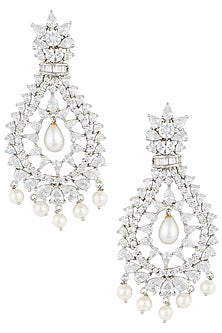 Silver plated faux diamond dangler earrings