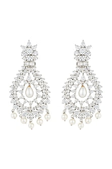 Silver plated faux diamond dangler earrings