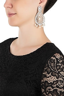 Silver plated faux diamond dangler earrings