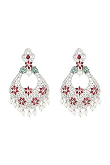 Silver plated faux diamond and ruby dangler earrings