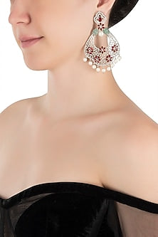 Silver plated faux diamond and ruby dangler earrings