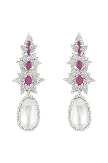 Silver plated faux diamond long earrings