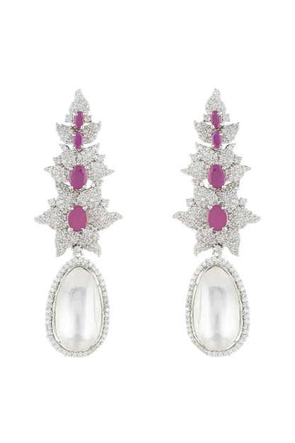Silver plated faux diamond long earrings