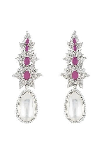 Silver plated faux diamond long earrings