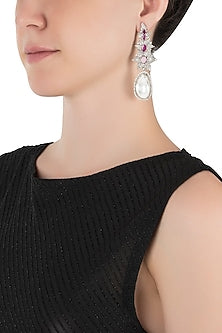 Silver plated faux diamond long earrings