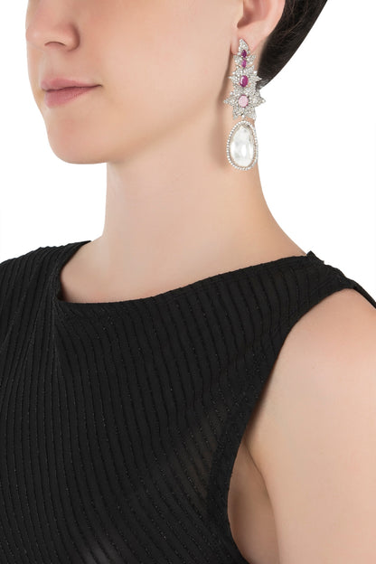 Silver plated faux diamond long earrings