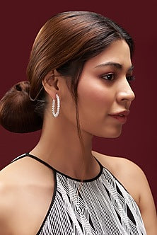 White Finish Faux Diamond Hoop Earrings