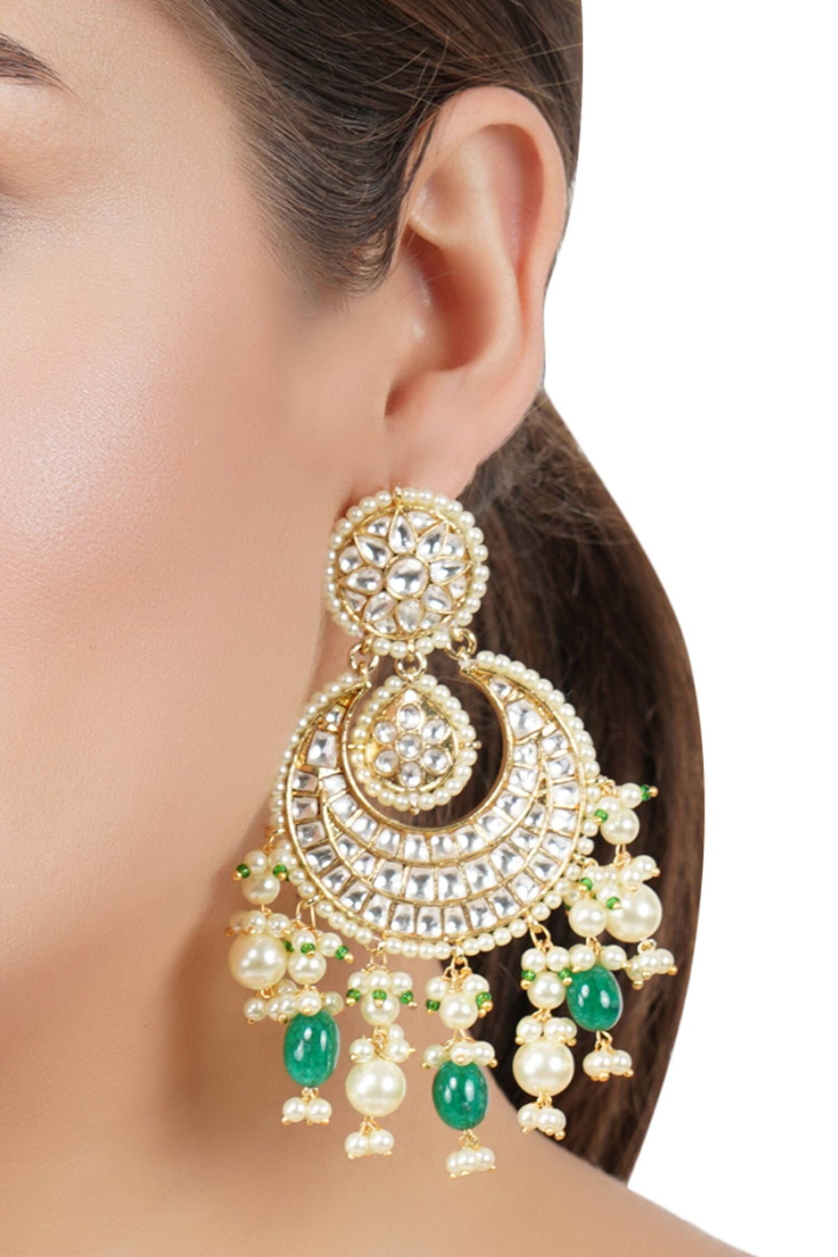 Floral Kundan Chandbalis 