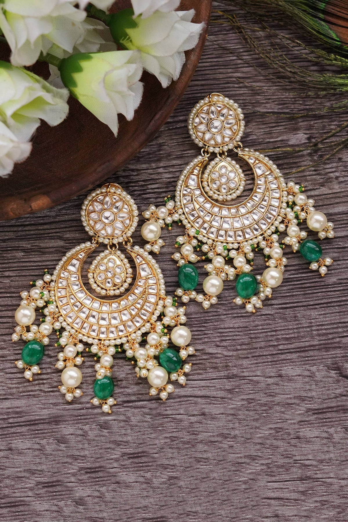 Floral Kundan Chandbalis 