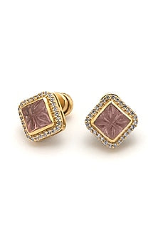 Gold Plated Vintage Blush Stone Stud Earrings