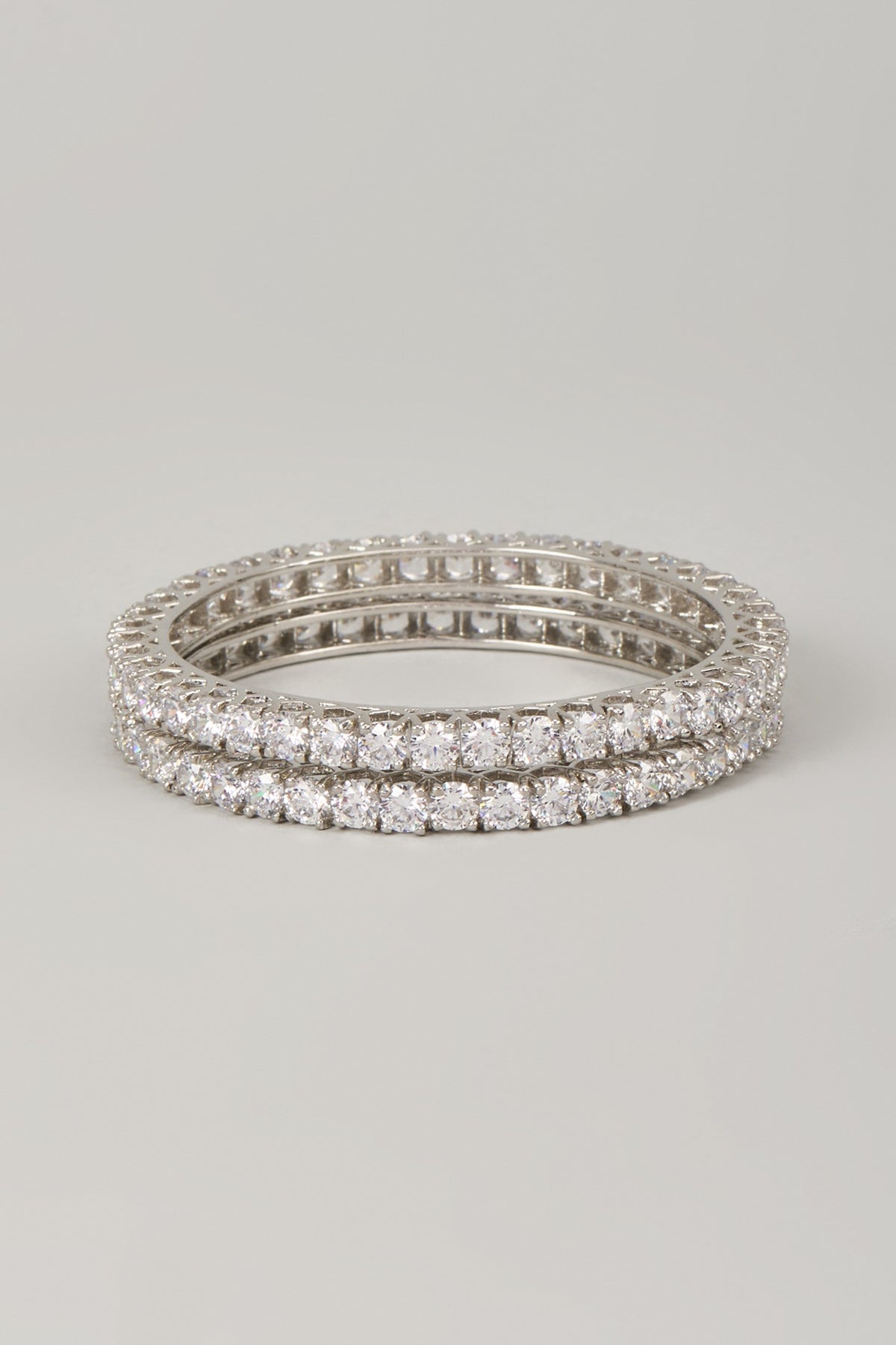 White Rhodium Finish Cubic Zirconia Handcrafted Openable Bangles In Sterling Silver