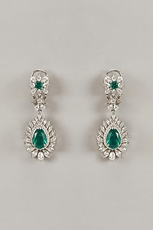 White Rhodium Finish Cubic Zirconia Handcrafted Earrings In Sterling Silver