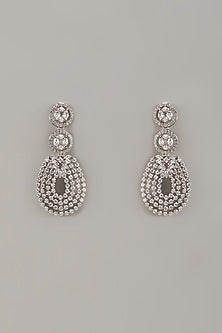 White Rhodium Finish Cubic Zirconia Handcrafted Earrings In Sterling Silver