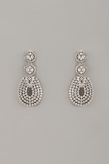 White Rhodium Finish Cubic Zirconia Handcrafted Earrings In Sterling Silver