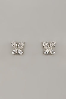 White Rhodium Finish Cubic Zirconia Handcrafted Earrings In Sterling Silver