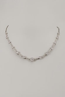 White Rhodium Finish Cubic Zirconia Handcrafted Necklace In Sterling Silver
