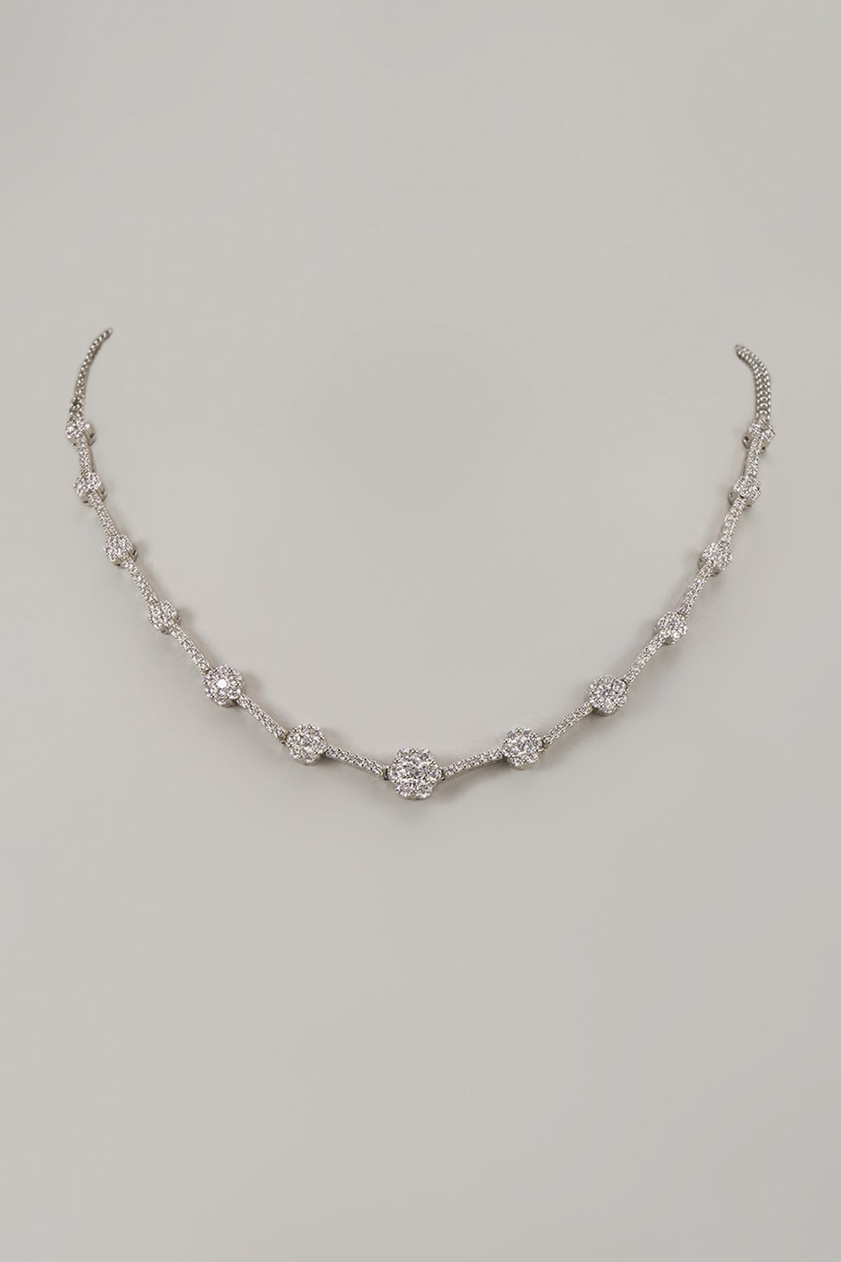White Rhodium Finish Cubic Zirconia Handcrafted Necklace In Sterling Silver