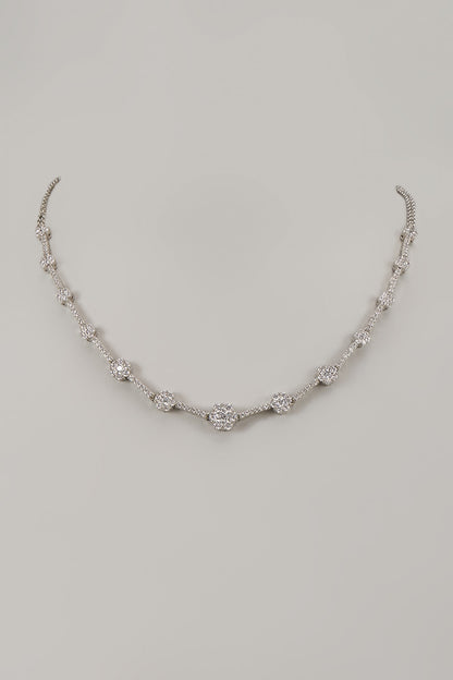 White Rhodium Finish Cubic Zirconia Handcrafted Necklace In Sterling Silver