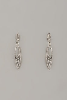 White Rhodium Finish Cubic Zirconia Handcrafted Earrings In Sterling Silver