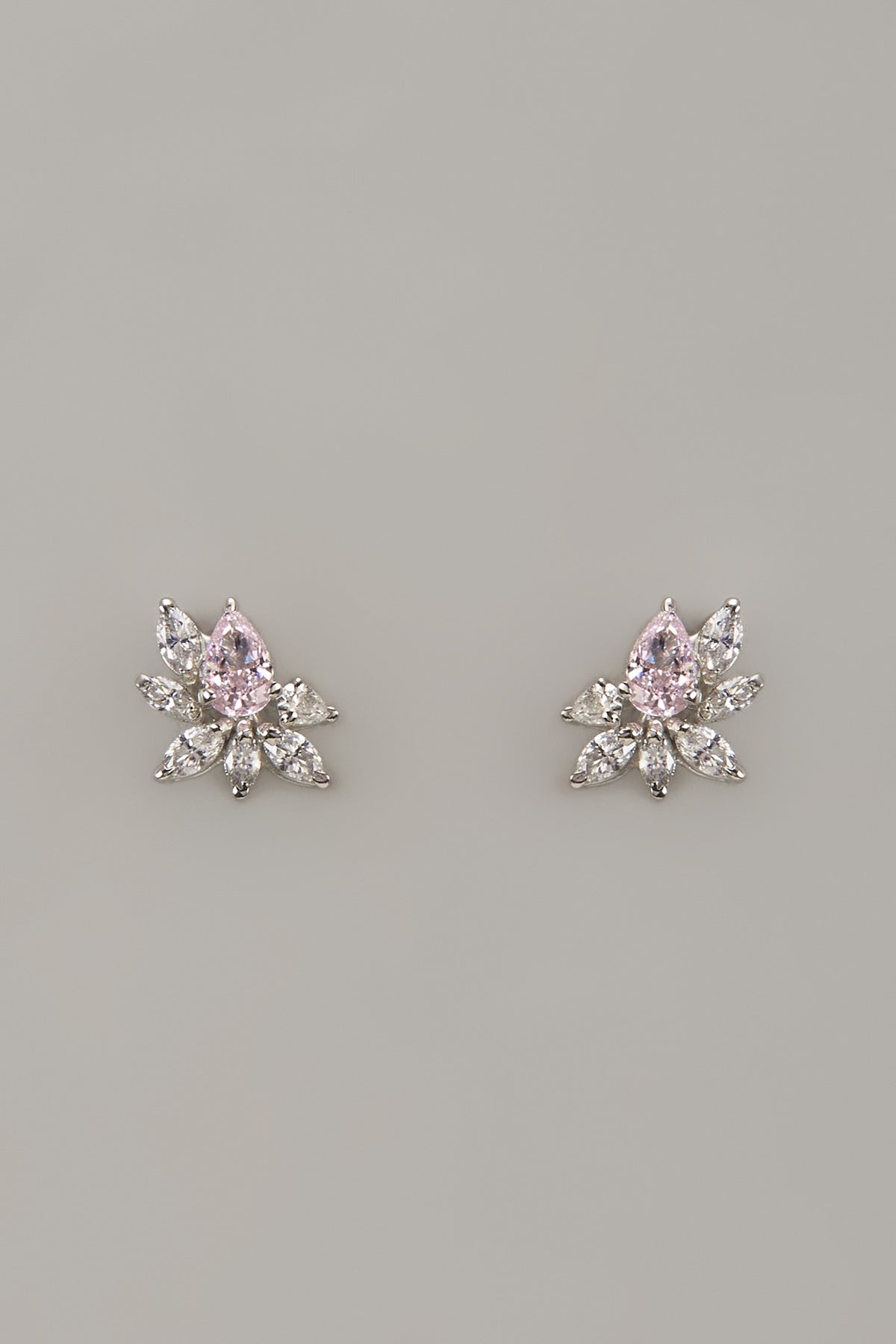 White Rhodium Finish Pink Sapphire Stone Handcrafted Earrings In Sterling Silver