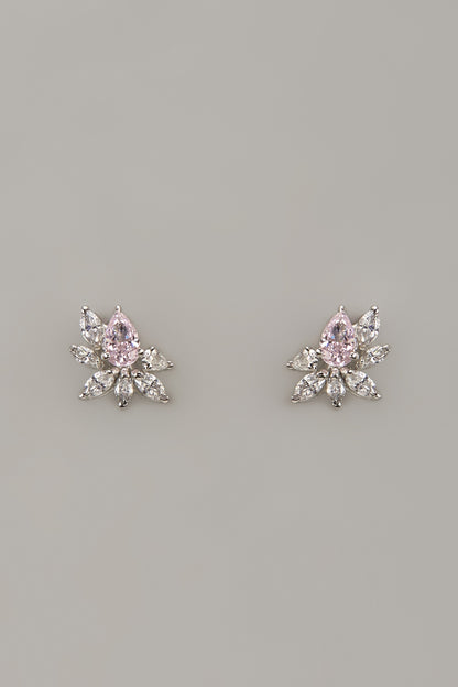 White Rhodium Finish Pink Sapphire Stone Handcrafted Earrings In Sterling Silver