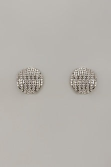 White Rhodium Finish Cubic Zirconia Handcrafted Earrings In Sterling Silver