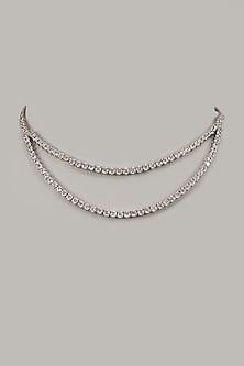 White Rhodium Finish Cubic Zirconia Handcrafted Necklace In Sterling Silver