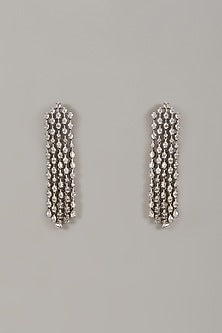 White Rhodium Finish Cubic Zirconia Handcrafted Earrings In Sterling Silver