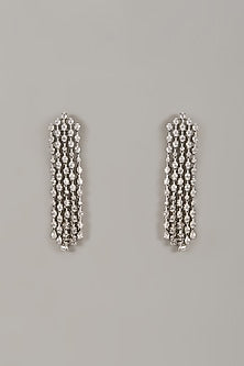 White Rhodium Finish Cubic Zirconia Handcrafted Earrings In Sterling Silver