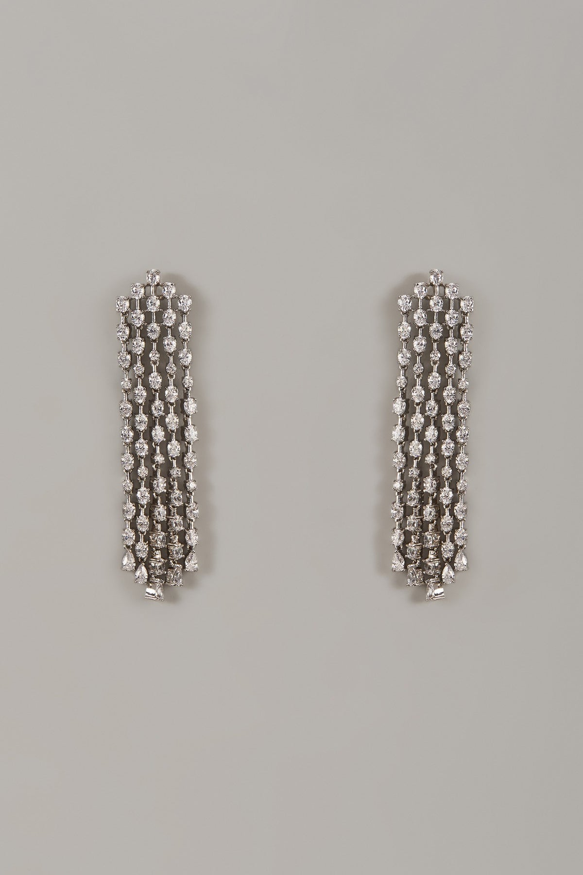 White Rhodium Finish Cubic Zirconia Handcrafted Earrings In Sterling Silver