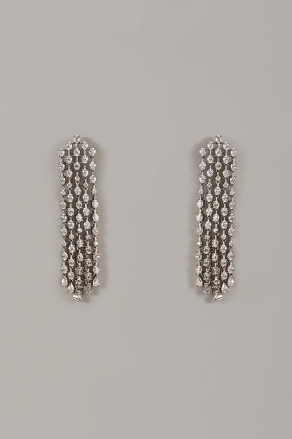 White Rhodium Finish Cubic Zirconia Handcrafted Earrings In Sterling Silver