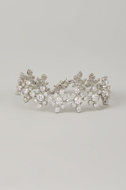 White Rhodium Finish Blue Cubic Zirconia Handcrafted Bracelet In Sterling Silver