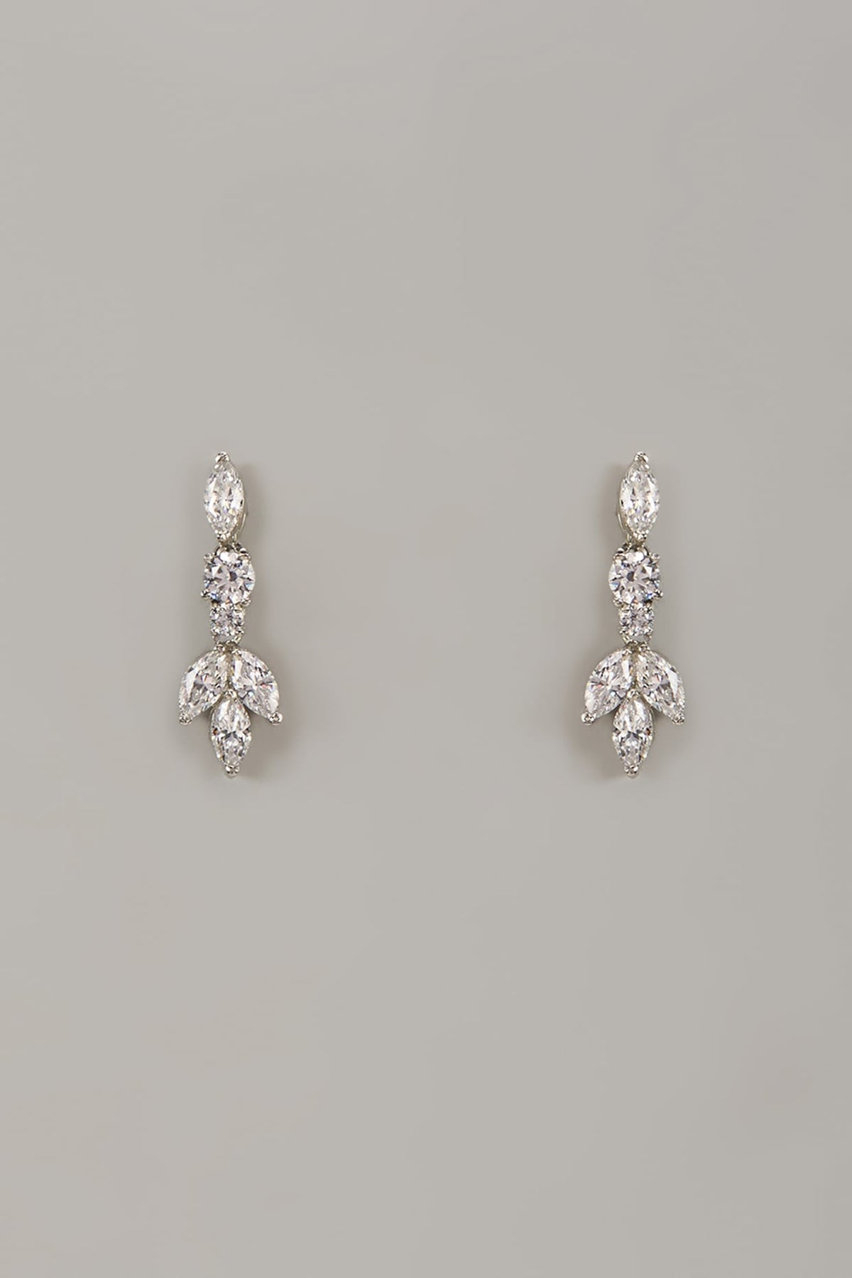 White Rhodium Finish Cubic Zirconia Handcrafted Earrings In Sterling Silver
