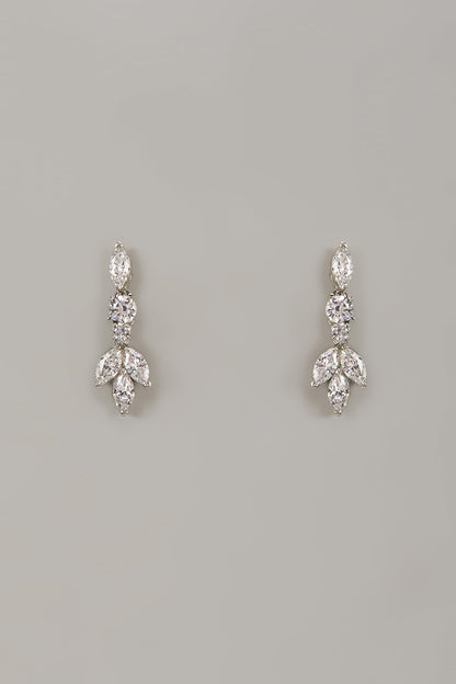 White Rhodium Finish Cubic Zirconia Handcrafted Earrings In Sterling Silver