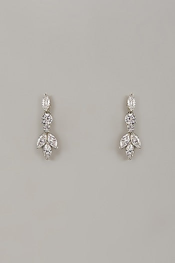 White Rhodium Finish Cubic Zirconia Handcrafted Earrings In Sterling Silver