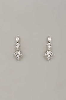 White Rhodium Finish Cubic Zirconia Handcrafted Earrings In Sterling Silver