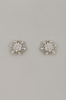 White Rhodium Finish Cubic Zirconia Handcrafted Earrings In Sterling Silver