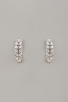 White Rhodium Finish Cubic Zirconia Handcrafted Earrings In Sterling Silver