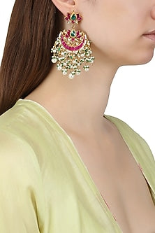 Gold Plated Kundan and Multi Stone Chandbali Earrings